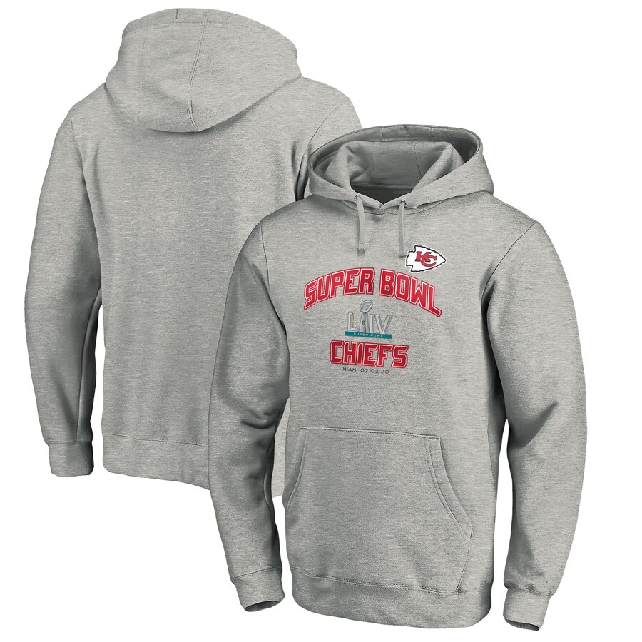 Men Kansas City Chiefs NFL Pro Line by Fanatics Branded Super Bowl LIV Bound Heart Soul Pullover Hoodie Heather Gray